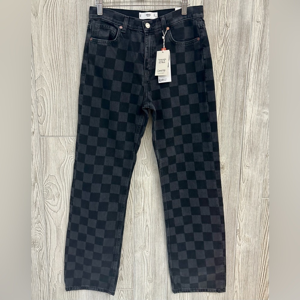 NEW! MNG CHECKERED Jeans Size 6 NWT Womens Black - Picture 6 of 14